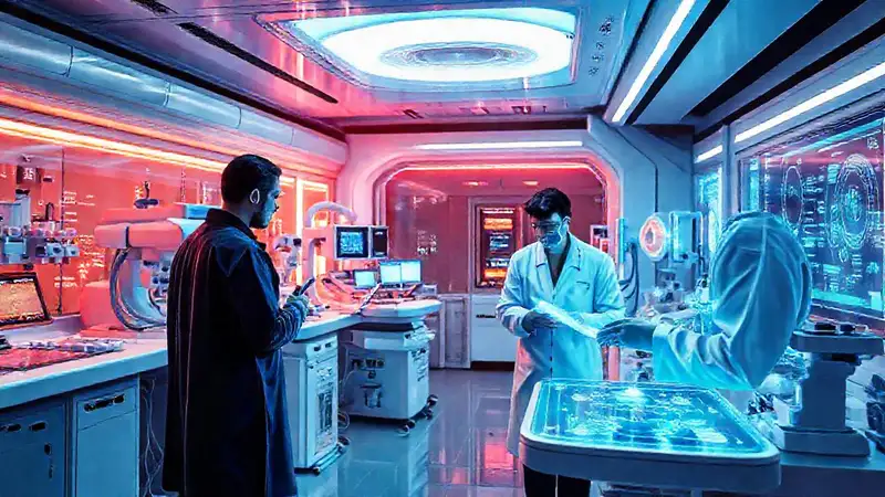 Laboratorio futurista con tecnología médica avanzada