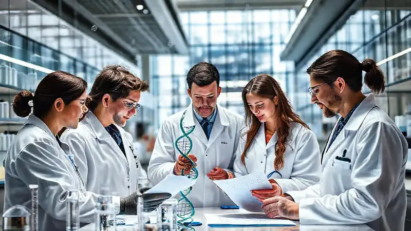 Investigadores colaborando en un laboratorio moderno