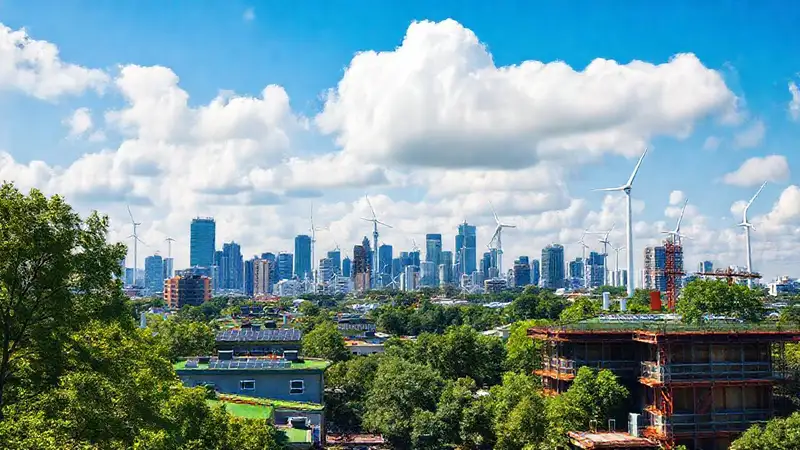 Ciudad moderna sostenible con naturaleza integrada