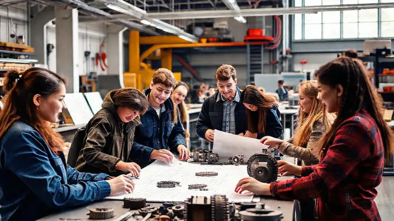 Estudiantes de ingeniería aprenden con herramientas y cooperación