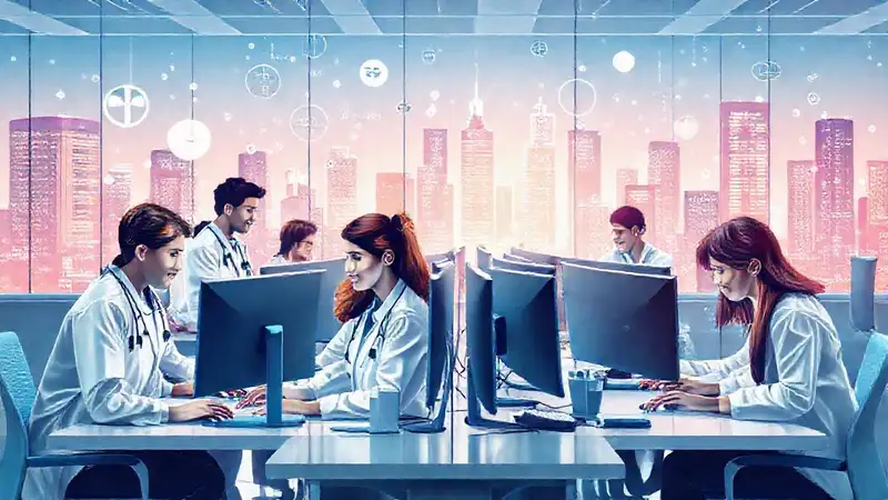 Hospitales y tecnología en ciudad futurista