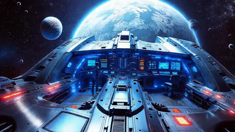 Estación de acoplamiento espacial futurista y tecnológica