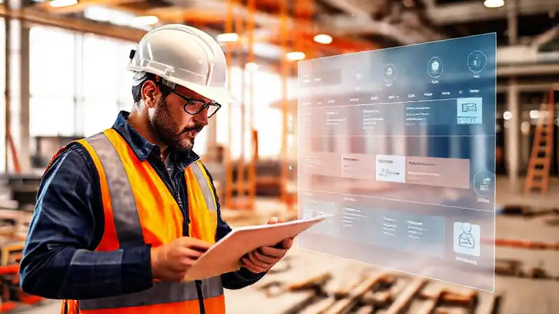 Ingeniero civil usando interfaz digital colaborativa