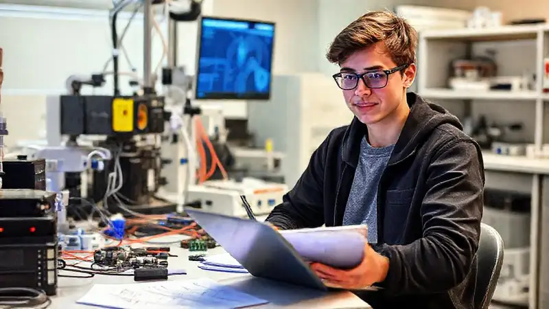 Estudiante de ingeniería biomédica en laboratorio