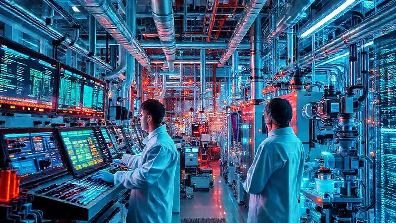 Automatización futurista en planta química avanzada