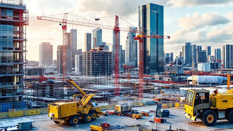Sitio de construcción moderna con colaboración digital