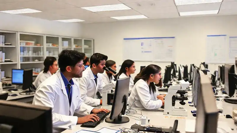 Sesión de capacitación en laboratorio para biólogos