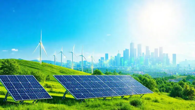 Energía renovable en ciudad futurista y verde