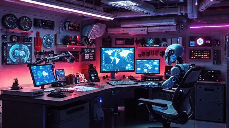 Espacio futurista con tecnología avanzada y ordenada