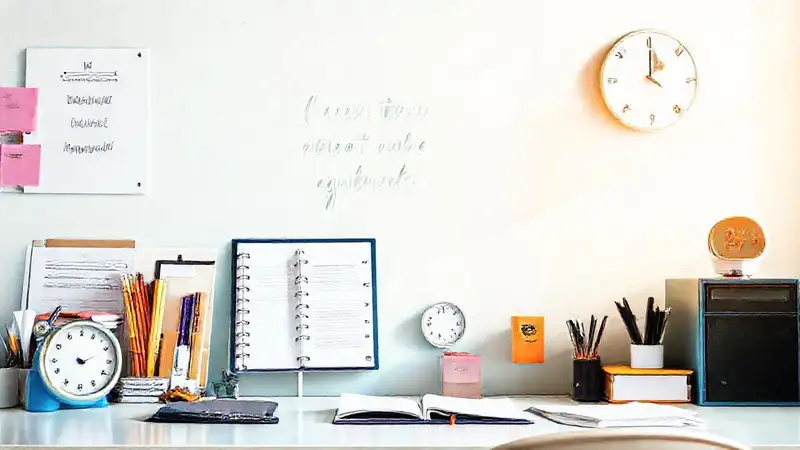 Estudio ordenado y motivador con colores vibrantes