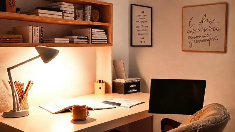 Espacio de estudio ordenado y acogedor