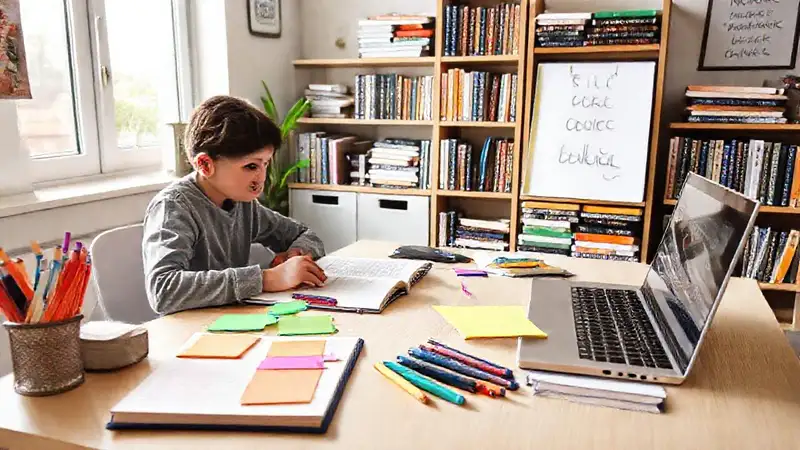 Estudio organizado con materiales y luz natural