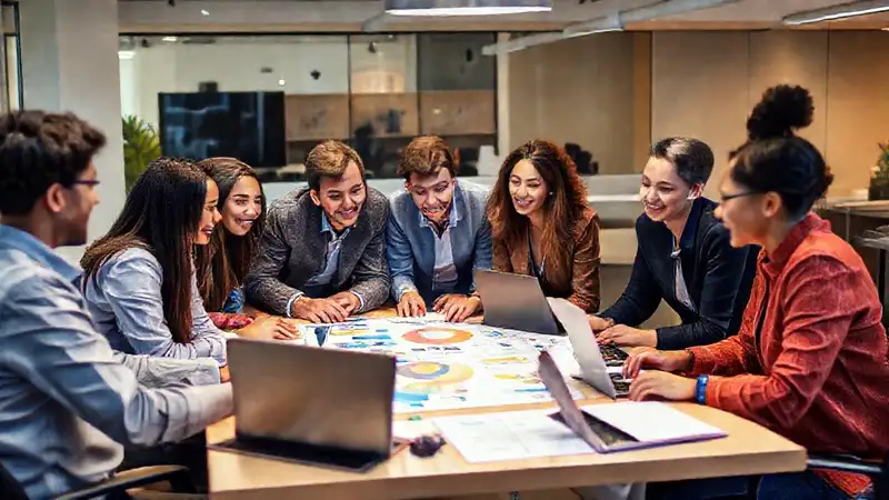 Personas colaborando en una oficina moderna