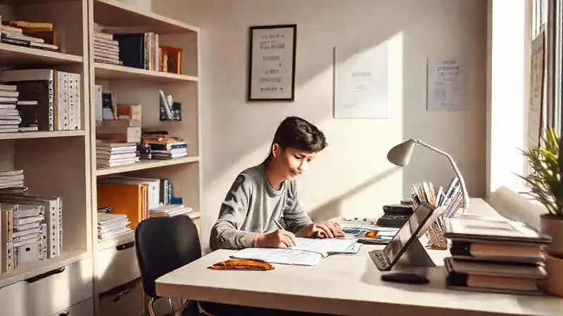 Estudio organizado y tranquilo con estilo moderno