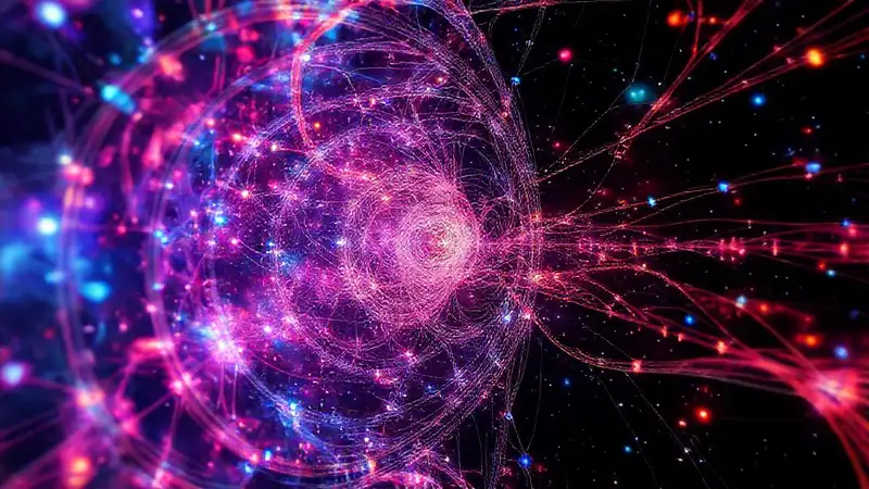 Visualización futurista de dimensiones y dualidad cuántica