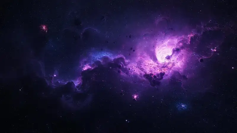 Escena cósmica oscura y vibrante, misteriosa