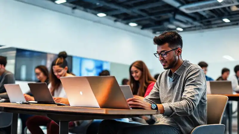 Estudiantes universitarios en un aula moderna y digital
