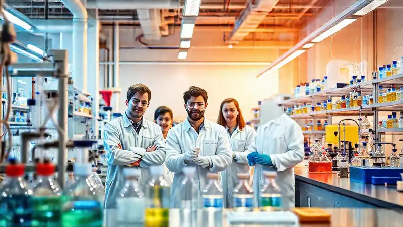 Estudiantes de ingeniería en laboratorio colaborativo moderno