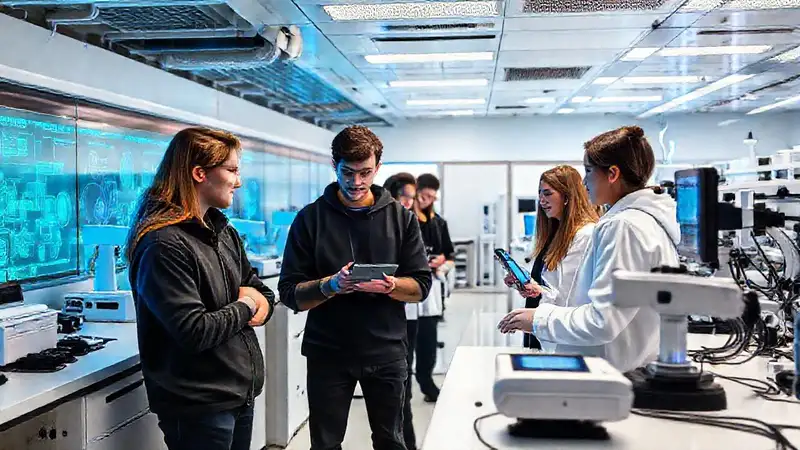 Estudiantes de ingeniería biomédica en laboratorio innovador