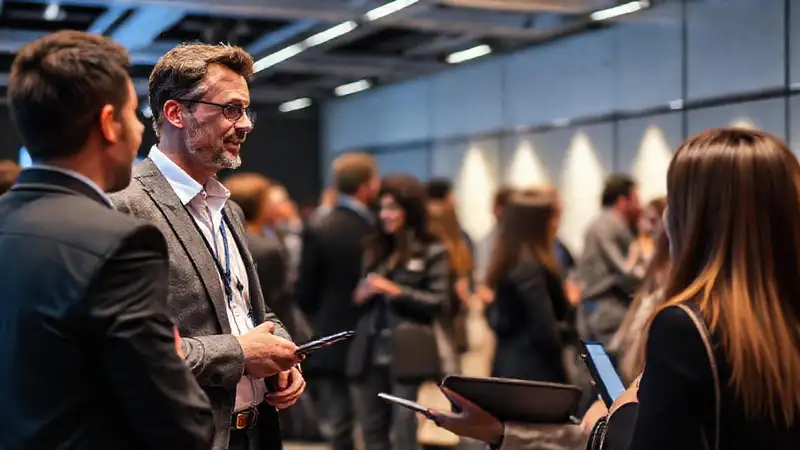 Fisicista en evento, conversación y colaboración moderna