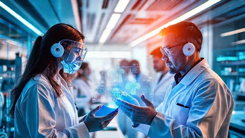Ingeniero biomédico futurista con tecnología avanzada
