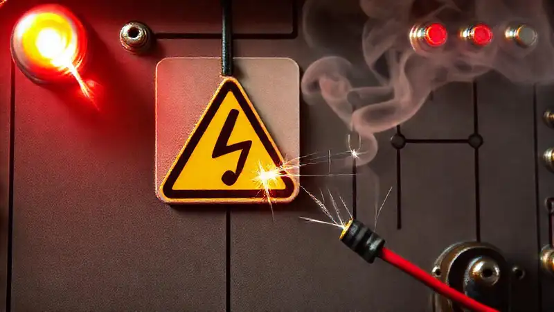Estructura eléctrica con advertencias y peligros