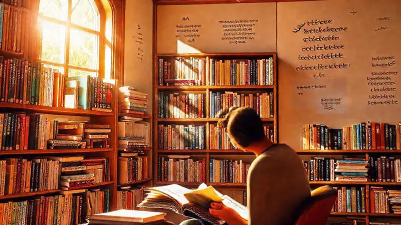 Estudio acogedor con libros y luz natural