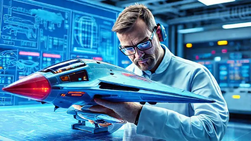 Planos de naves futuristas en laboratorio