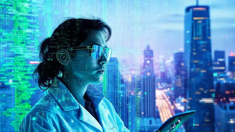 Científico futurista en un entorno tecnológico avanzado