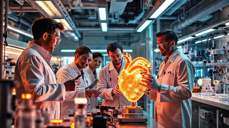 Laboratorio futurista con ingenieros e innovación