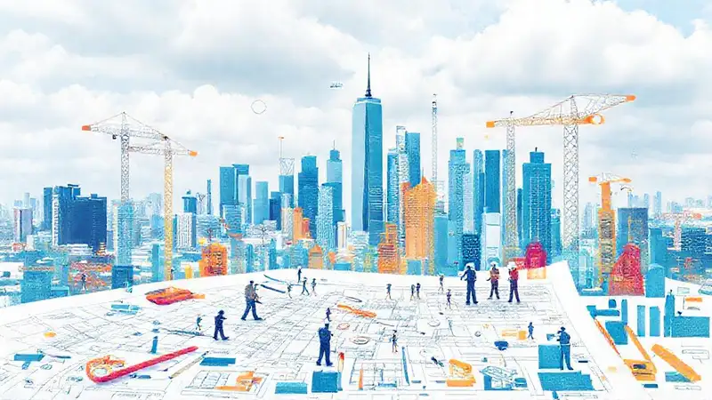 Plano de ingeniería con ciudad futurista innovadora