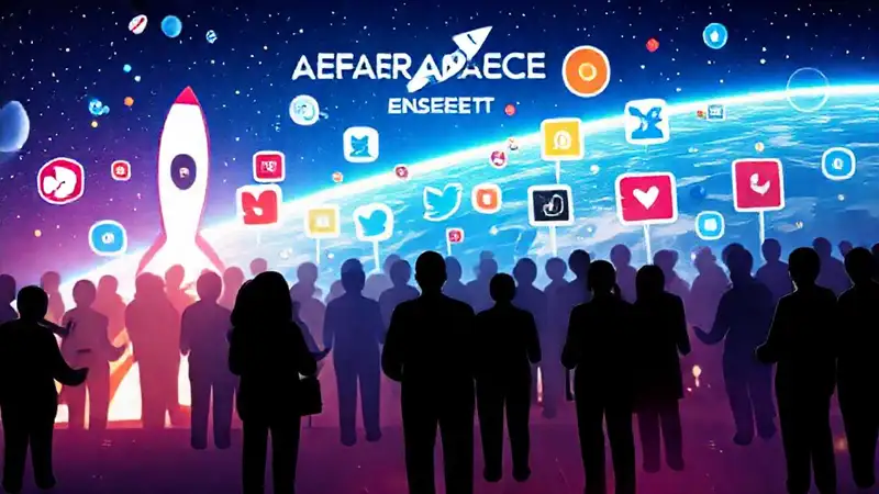 Iconos, evento aeroespacial y redes sociales futuristas