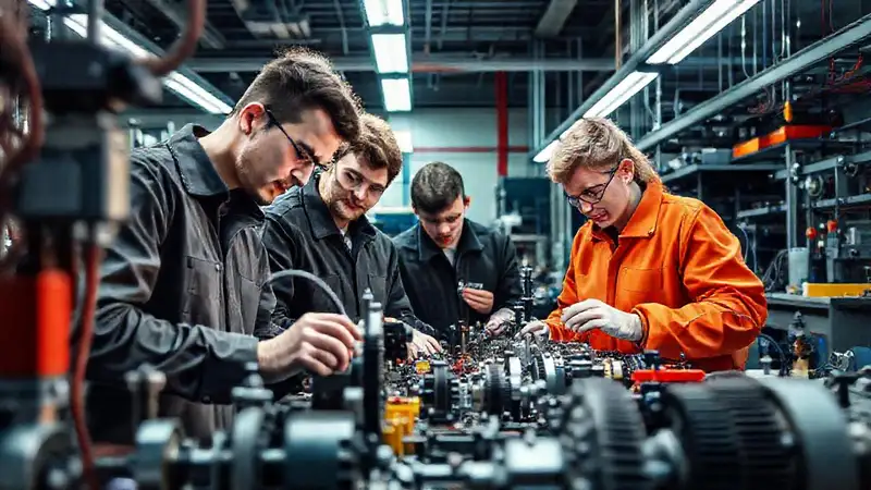 Estudiantes de ingeniería trabajan con equipo técnico