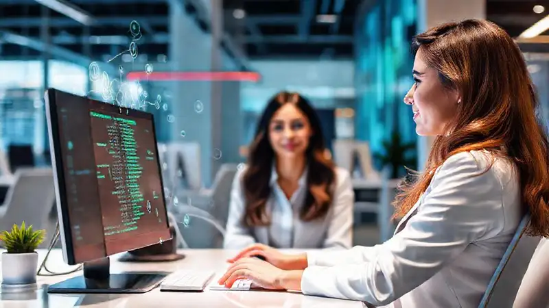 Mujer profesional trabajando en innovación tecnológica