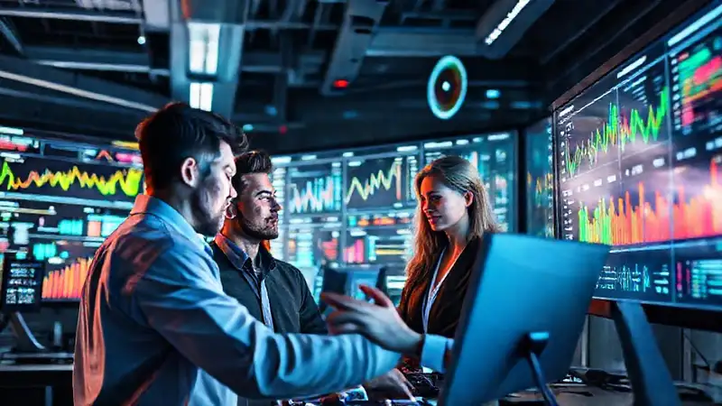 Visualización de datos vibrante en oficina moderna