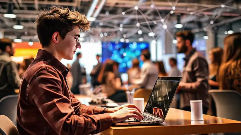 Profesionales conectados en oficina moderna y vibrante