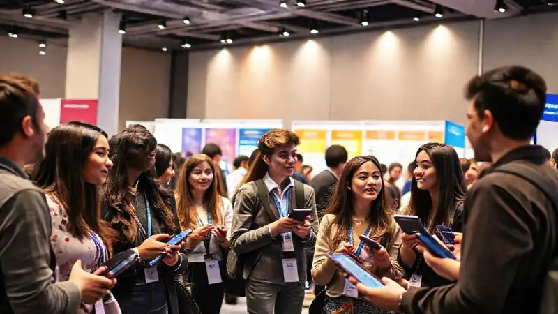 Estudiantes intercambian contactos en conferencia vibrante