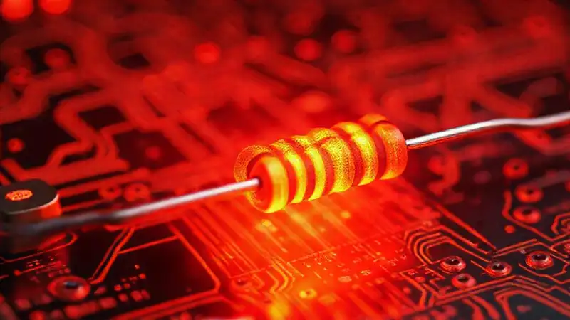 Resistencias eléctricas emitiendo calor en circuito