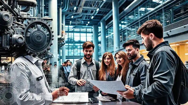 Estudiantes de ingeniería en campus futurista colaboran