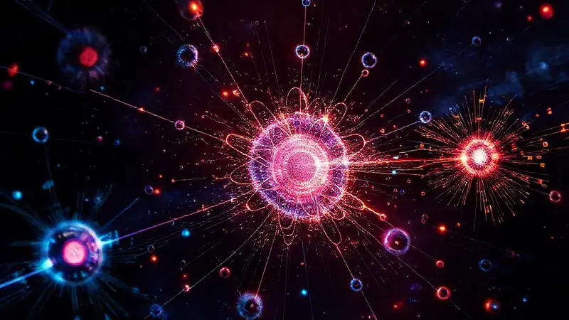 Partículas subatómicas y energía en colisión futurista