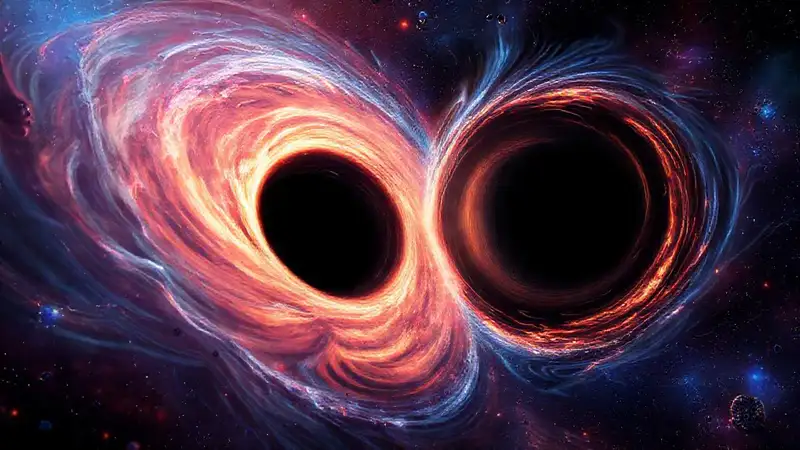 Ilustración de agujeros negros y ondas gravitacionales