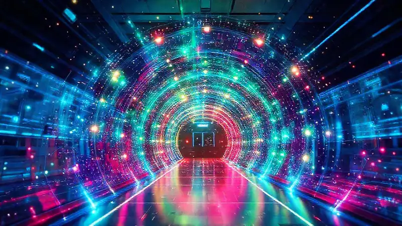 Fenómeno cuántico en túnel futurista brillante