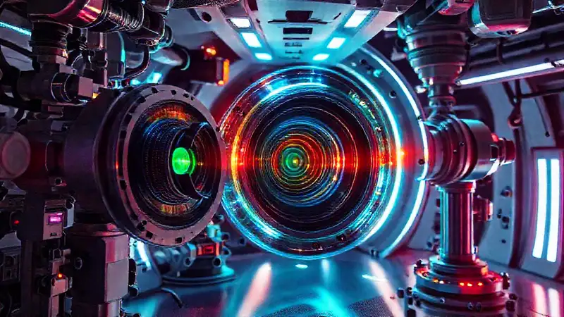 Laboratorio futurista con lentes divergentes brillantes