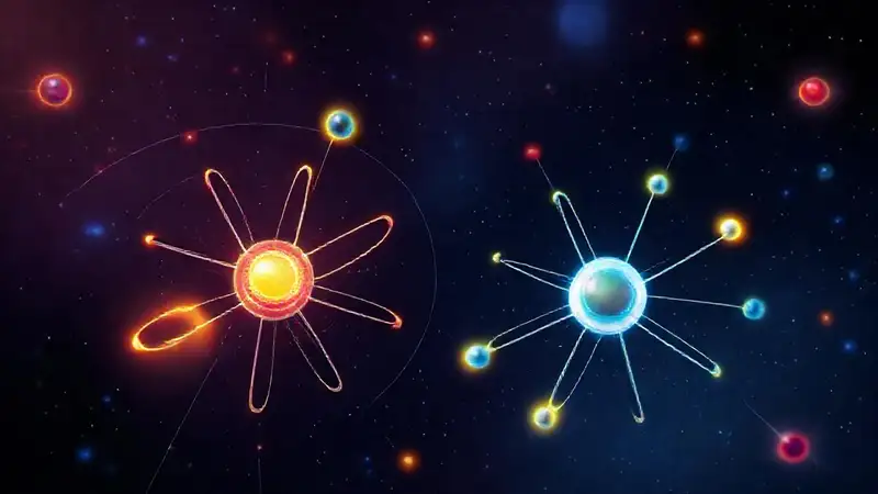 Ilustración moderna de electrones y núcleos atómicos