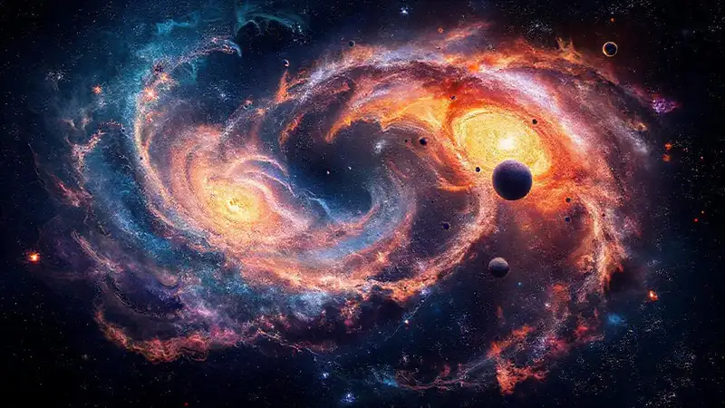 Universo colorido, lleno de estrellas y planetas