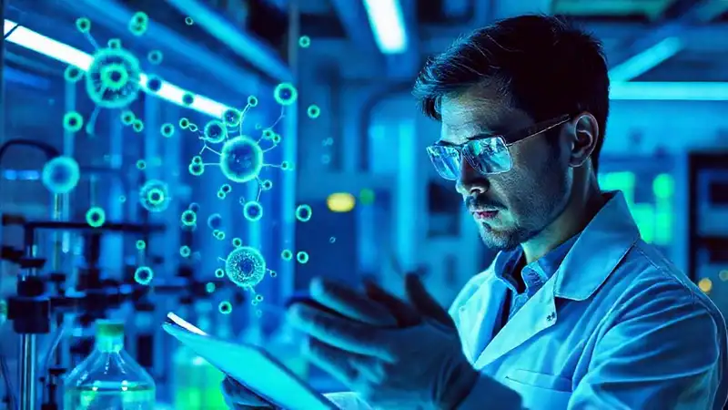 Ingeniero químico en laboratorio futurista digital