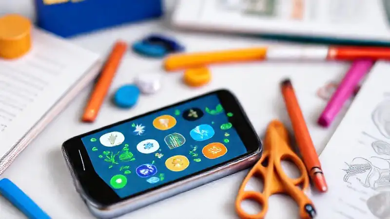 Teléfono con app educativa y diseño moderno
