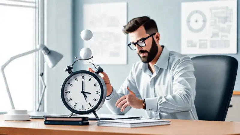 Ingeniero equilibrando estrés en espacio minimalista