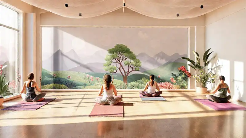 Arte relajante con yoga y paisajes tranquilos