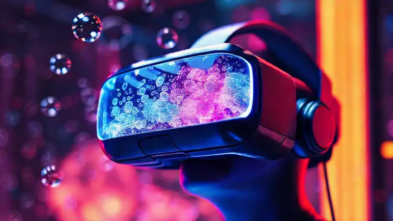 Visor VR con gráficos coloridos y claros